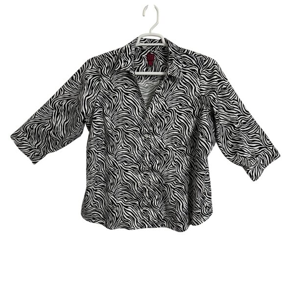 212 Collection Zebra Print Womens Button-Up Shirt 2X Cotton-Blend Mob Wife - Picture 2 of 9